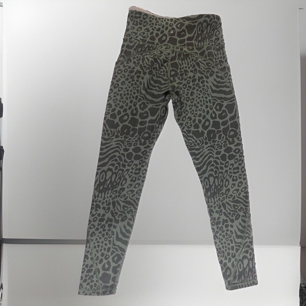 Freely Animal Print Leggings Women Medium Olive Green High Rise Pockets Athletic